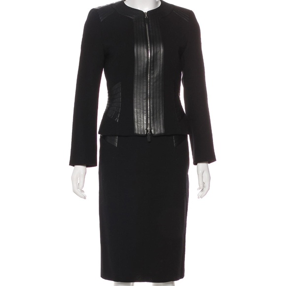 Escada Dresses & Skirts - Escada wool + leather look panel black skirt suit